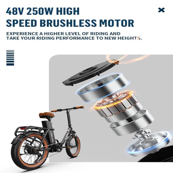 OneSport OT16-2 Voksen folde-gennemgangs elcykel, 48V 17Ah batteri, 250W motor, Shimano 7-Speed.