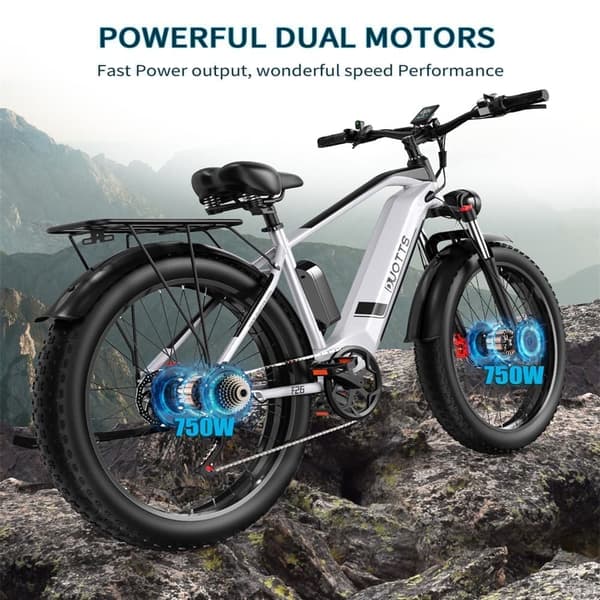 DUOTTS F26 elcykel för vuxen, 2*750W dubbla motorer, 26*4,0 pneumatiska däck, Samsung 48V 20AH batteri, Shimano 7 hastigheter.