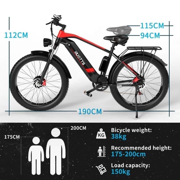 DUOTTS F26 voksen elcykel, 2*750W dobbeltmotorer, 26*4,0 luftdæk, Samsung 48V 20AH batteri, Shimano 7 gear.