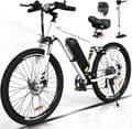 Miniatyrbild 1 av 4: HITWAY Elcykel 26" vit, E-cykel med löstagbart 36V/12AH batteri, Shimano 7-växlad, MTB City E-Bike