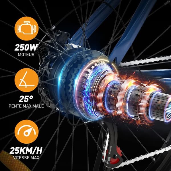 HITWAY Elcykel 26" blå, E-cykel med löstagbart 36V/12AH batteri, Shimano 7-växlad, MTB City E-Bike