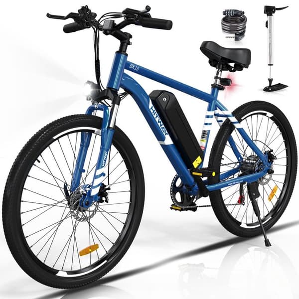 HITWAY Elcykel 26" blå, E-cykel med löstagbart 36V/12AH batteri, Shimano 7-växlad, MTB City E-Bike