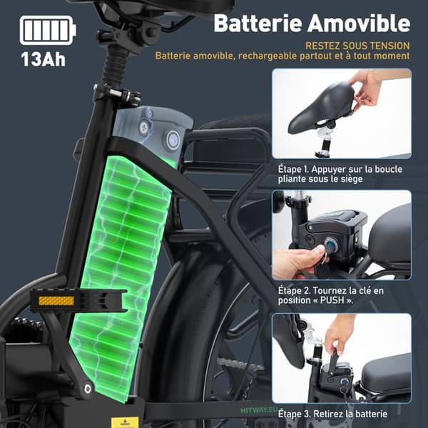 HITWAY Elcykel 20" MTB - 36V batteri - 11,2Ah - 250W Motor - 7 hastigheter - Svart