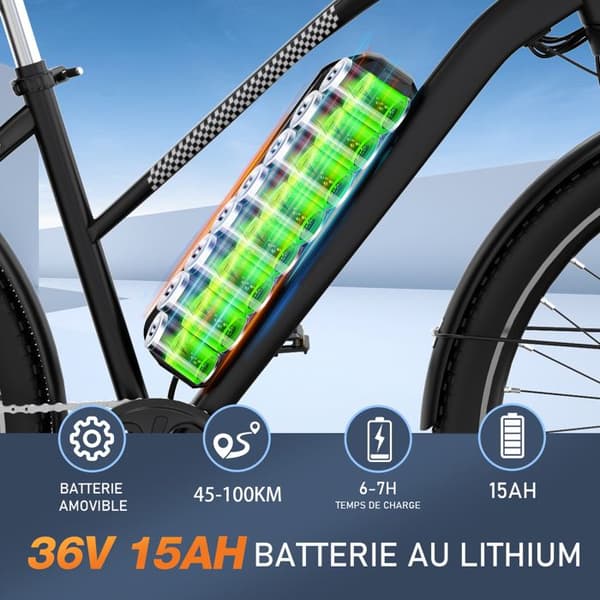 COLORWAY Elcykel 28" VAE - E-BIKE MTB Avtagbart batteri 36V 15Ah - 250W motor - Shimano 7 Speeds - Svart