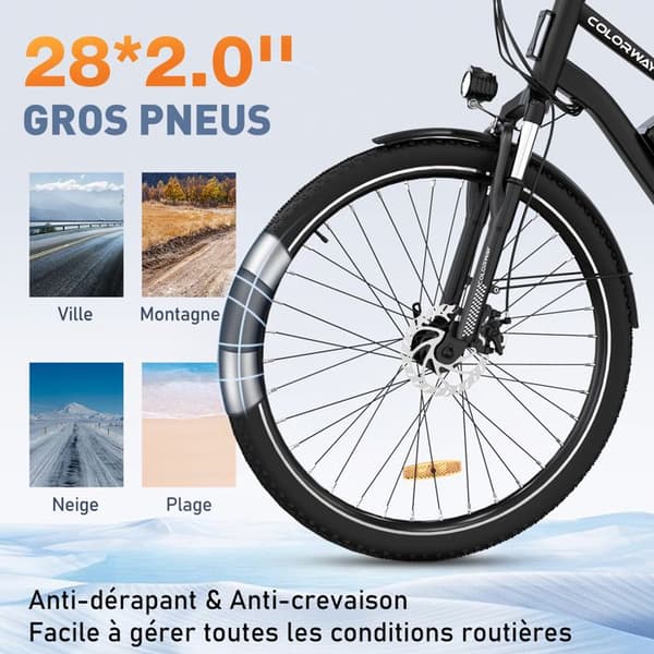 COLORWAY Elcykel 28" VAE - E-BIKE MTB Avtagbart batteri 36V 15Ah - 250W motor - Shimano 7 Speeds - Svart