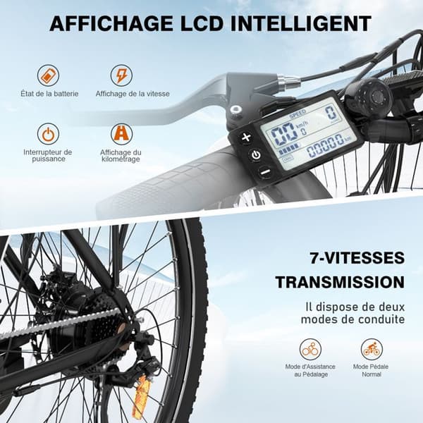 COLORWAY Elcykel 28" VAE - E-BIKE MTB Avtagbart batteri 36V 15Ah - 250W motor - Shimano 7 Speeds - Svart