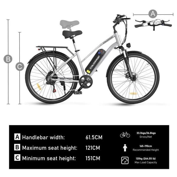 COLORWAY Elcykel 28" VAE - E-BIKE MTB Avtagbart batteri 36V 15Ah - 250W motor - Shimano 7 Speeds - Silver