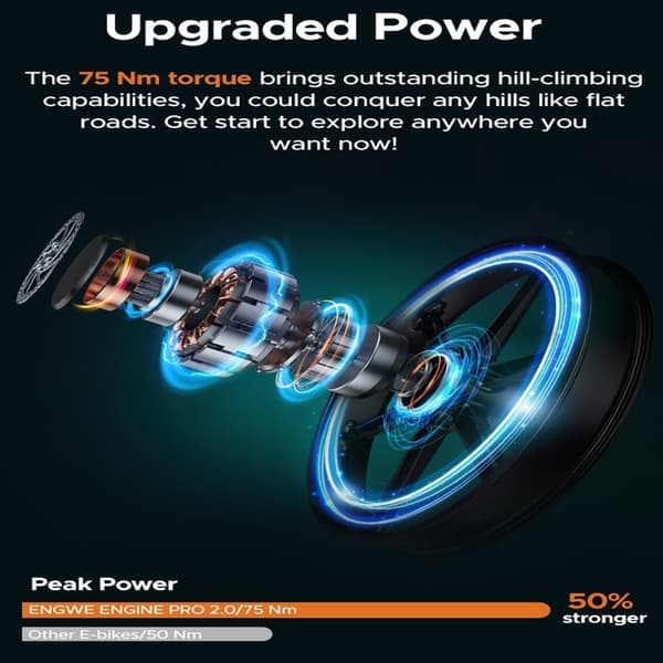 ENGWE Engine PRO 2.0 aikuisten kokoontaittuva sähköpyörä, 75 Nm:n moottori, vääntömomentin tunnistin, 52V 16Ah Li-ion akku, Shimano Altus 8-vaihteinen