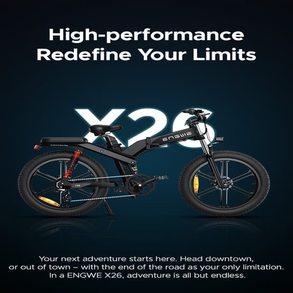 ENGWE X26/X24/X20 Foldelig elcykel for voksne, dobbelt batteri, tredobbelt affjedret elektrisk mountainbike.