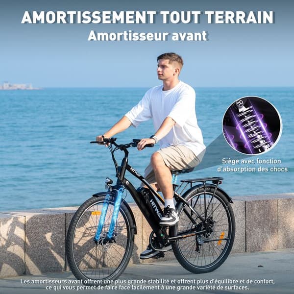VAE elcykel - HITWAY - Svart - 28" - Avtagbart batteri 250W 36V 12Ah - Shimano 7 hastigheter - Elektrisk mountainbike
