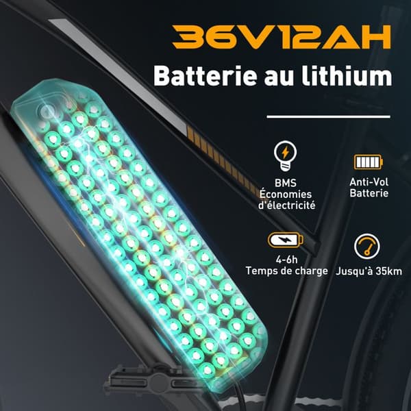VAE elcykel - HITWAY - Svart - 28" - Avtagbart batteri 250W 36V 12Ah - Shimano 7 hastigheter - Elektrisk mountainbike