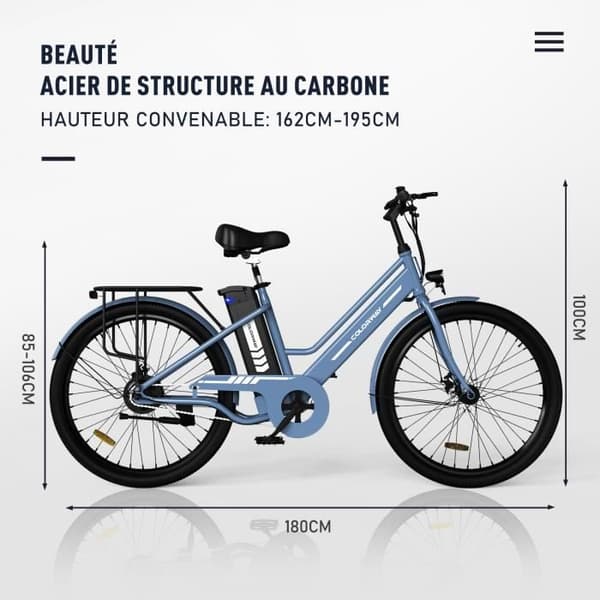 VAE COLORWAY 26" blå elcykel - 250W motor - löstagbart 36V 12Ah litiumbatteri - Assisterad trampning