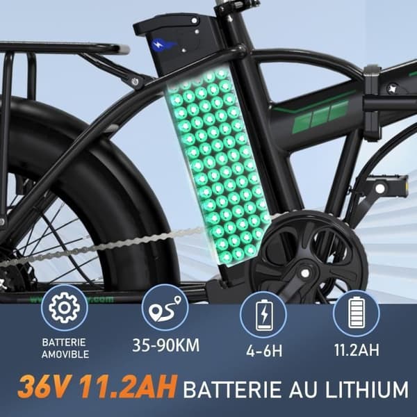 HITWAY 20" hopfällbar elcykel Svart-Grön - 36V batteri - 11,2Ah - LCD-skärm - Gratis cykelpump