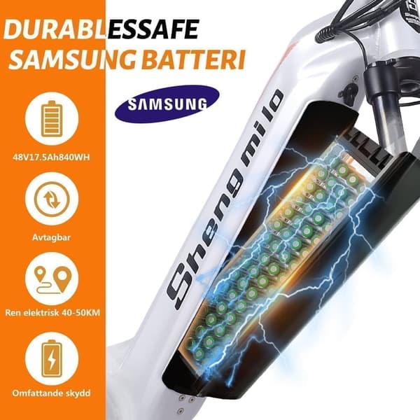 Elcykel shengmilo mx06 vit 17,5AH Samsung batteri, urban fritid elcykel, 60-90km räckvidd