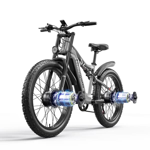 Elektrisk cykel dobbelt motor 1000W*2 - Shengmilo S600 - Elektrisk fedtcykel 26" - SAMSUNG batteri 48V17.5Ah - Max 48KM/H - Grå