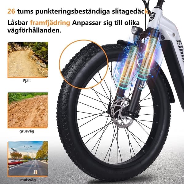 Elcykel för vuxna, uppgraderat 48V 17,5Ah löstagbart batteri Ebike 1000W Kraftfull motor, 50+ miles lång räckvidd, 26"x3" Fat Tire Mountainbike