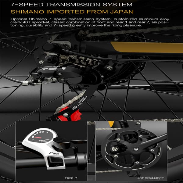 Bezior X500 Pro Electric Mountain Folding Bike, 500W moottori, 10.4AH akku, 26*1.95 renkaat, SHIMANO 7-nopeuksinen.