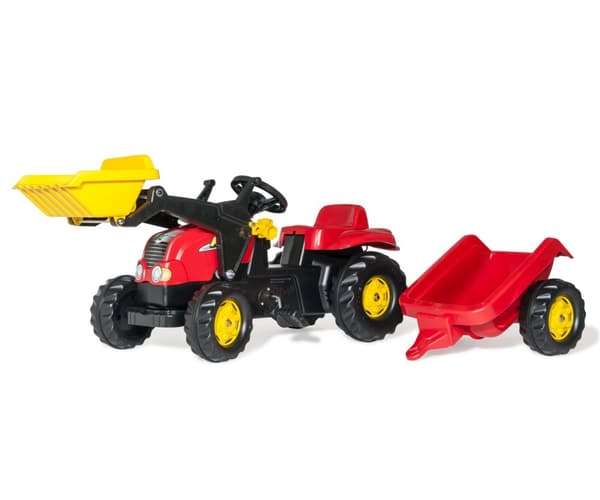 Rolly Toys 023127 Rolly Kid Traktor med skovl og trailer Rød