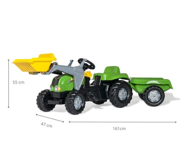 Rolly Toys 023134 Rolly Kid X traktor med skopa och släp Grön
