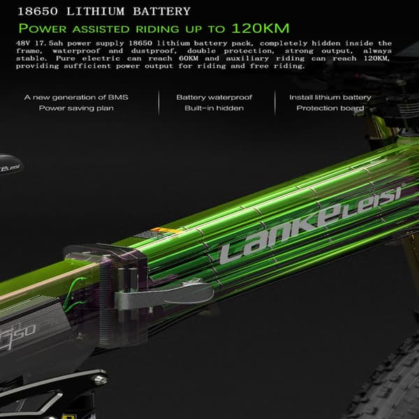 LANKELEISI XT750P elektrisk mountainbike, 1000W motor, 17,5AH batteri, Shimano 9-speed, velegnet til højde: 170-195CM.