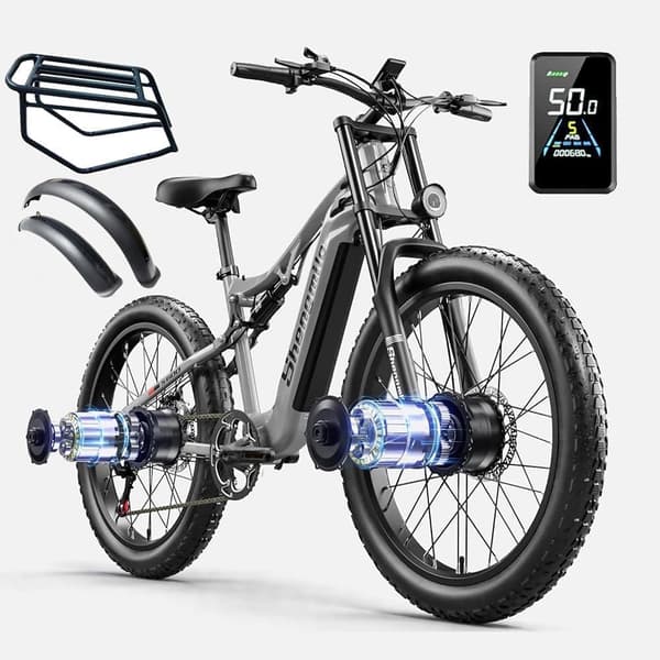 SHENGMILO sähköpyörä 2*1000W 48V 17.5AH Ebike 26"X3" rasvarengas 80 mailia pitkä kantama Beach Mountain täysjousitettu sähköpyörä