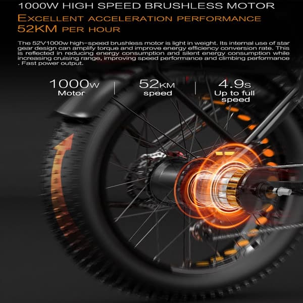 Dukawey DM530 Plus 1000W 26" Fat Bike All Terrain Sähköpyörä 52V 20Ah Samsung Akku 50KM/H Shimano 7 vaihteinen.