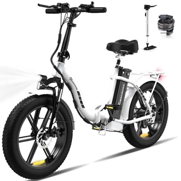 EVERCROSS 20" EK6 hopfällbar elcykel - Avtagbar 48V 15Ah batteri 250W Motor Justerbar höjd - Dubbla skivbromsar - Vit