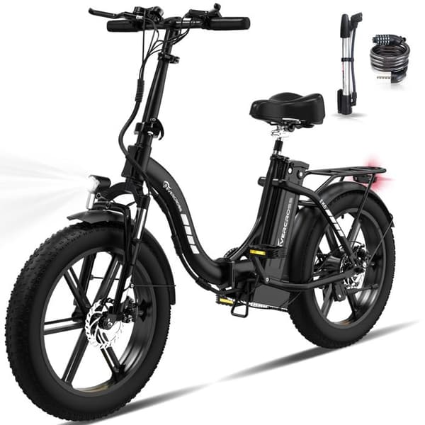 EVERCROSS 20" EK6 hopfällbar elcykel - Avtagbar 48V 15Ah batteri 250W Motor Justerbar höjd - Dubbla skivbromsar - Svart