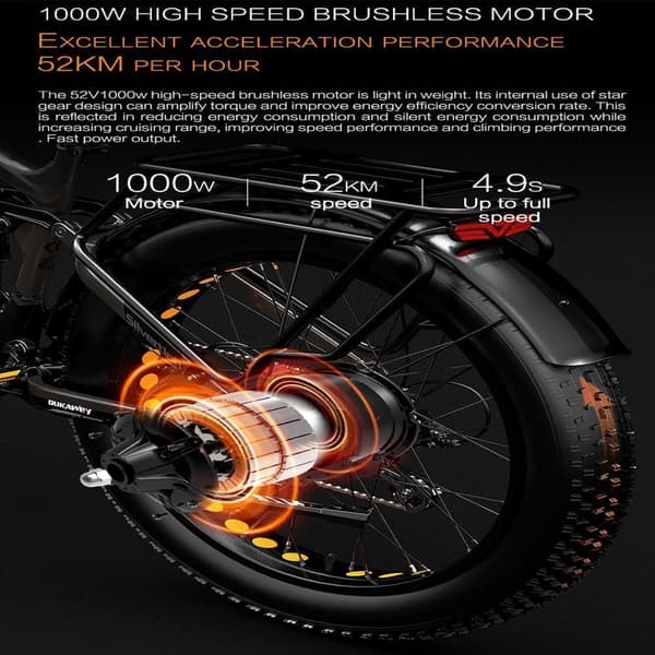 Dukawey Silvertip8 1000W 26” Fat Bike E-Mountain Bike ，52V 20Ah Samsung batteri ，Fuldaffjedret elcykel。