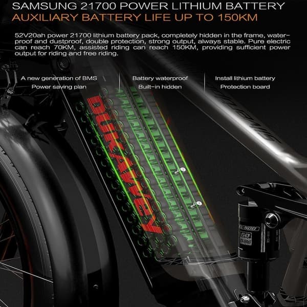 Dukawey Silvertip8 1000W 26” Fat Bike E-Mountain Bike ，52V 20Ah Samsung batteri ，Fuldaffjedret elcykel。