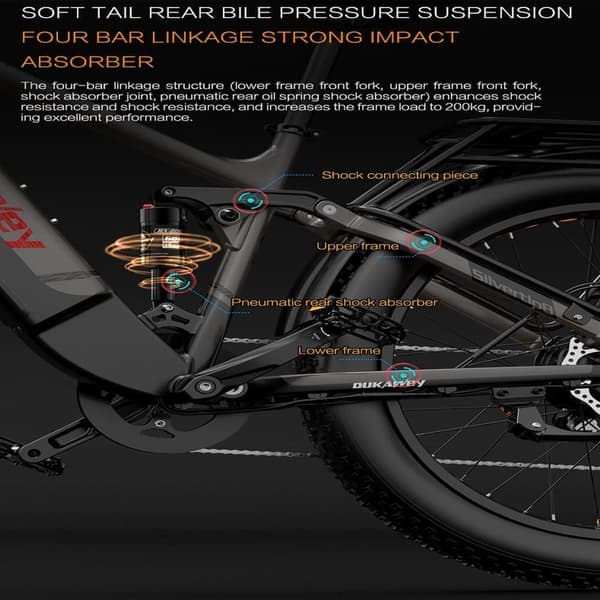 Dukawey Silvertip8 1000W 26" Fat Bike E-maastopyörä ，52V 20Ah Samsung-akku ，Täysjousitettu sähköpyörä.