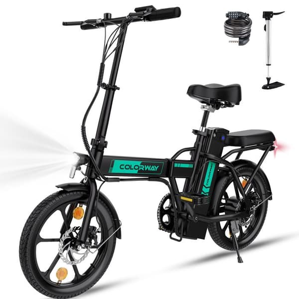 16" COLORWAY hopfällbar elcykel - 36V8.4Ah batteri - Assisterad trampning - LCD-skärm - Svart
