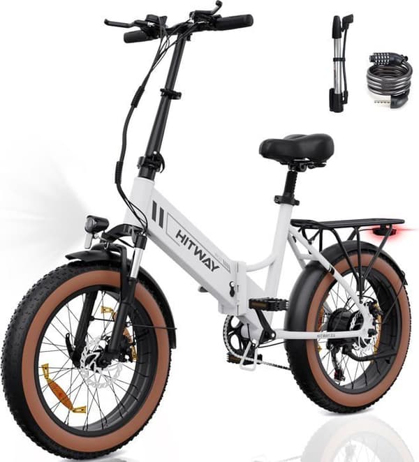 HITWAY elcykel 20 * 4,0 stor tum hopfällbar, city mountainbike, avtagbar 48V10,4Ah litiumbatteri - 7 hastigheter - vit