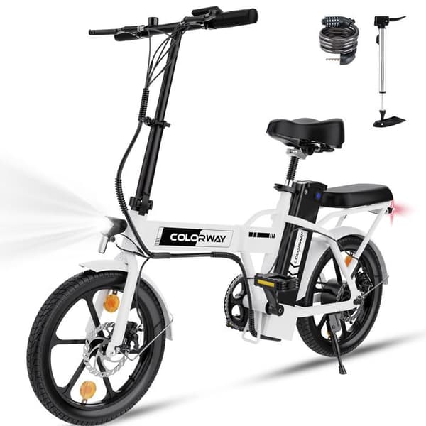 16" COLORWAY hopfällbar elcykel - 36V8.4Ah batteri - Assisterad trampning - LCD-skärm - Vit