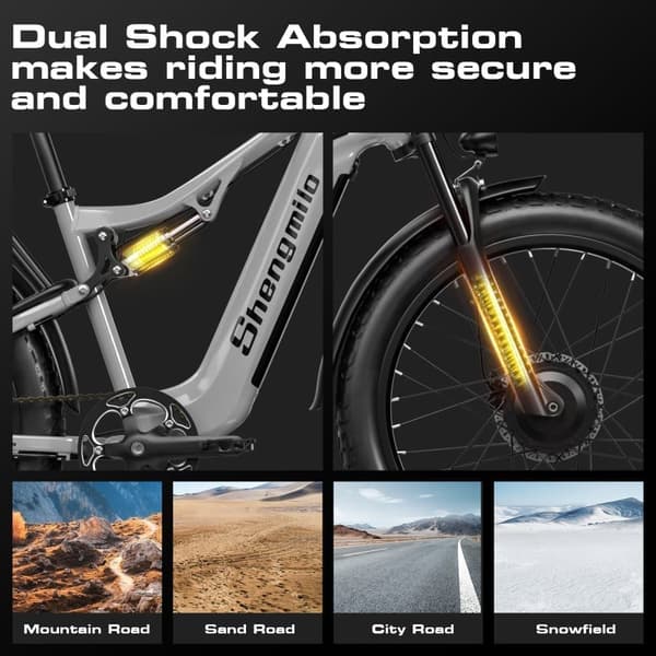 Shengmilo S600 Elcykel herr 2000W Dubbelmotoreffekt 48V 17,5AH Batteri 45KM/H Fettdäck Fullfjädrad Elcykel