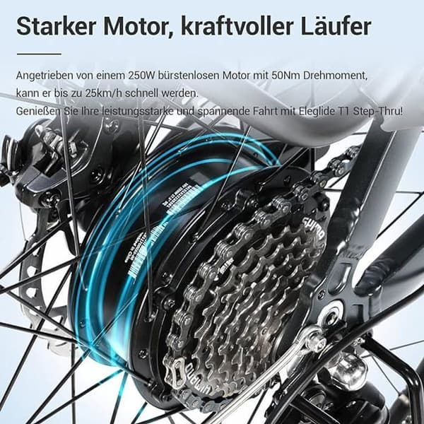 Eleglide T1 Step-Thru E-Bike, 27,5 tums elcykel, touringcykel, stadscykel, 36V 13Ah litiumbatteri,
