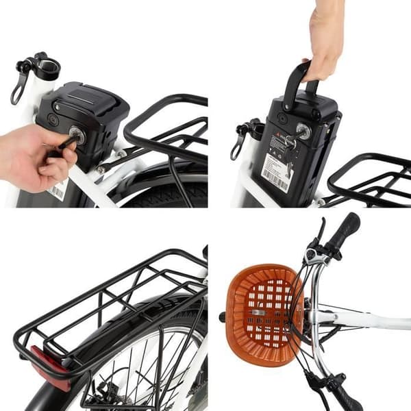 Elcykel - DYU C6 - 26" hjul - 350W motor - 36v 12,5Ah batteri - SHIMANO 7 hastigheter - Maximal räckvidd 70KM - Vit