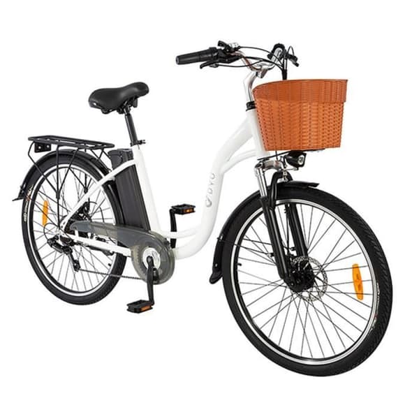 Elcykel - DYU C6 - 26" hjul - 350W motor - 36v 12,5Ah batteri - SHIMANO 7 hastigheter - Maximal räckvidd 70KM - Vit