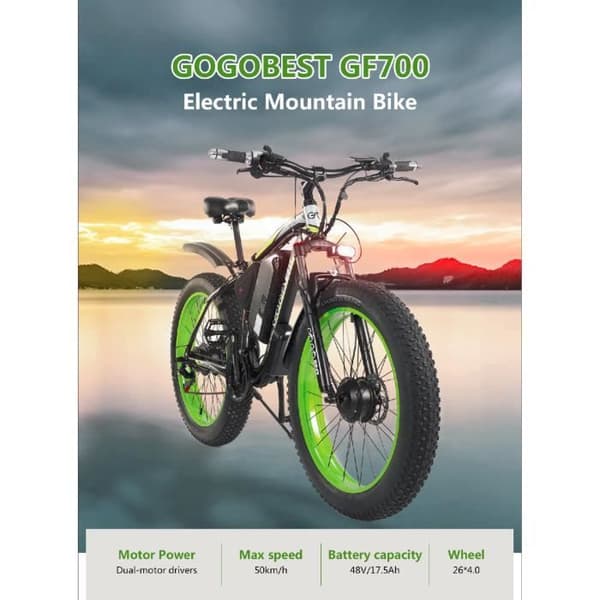 GOGOBEST Elcykel GF700 MTB Elcykel för vuxna, 26" elektrisk Fat Bike, Shimano 21 Speed