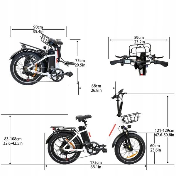 Elcykel DZ-2030 - SHIMANO 7-växlad Fällbar ram aluminiumhjul 20" 500W 48V 13AH 40KM/H vit