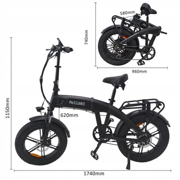 Elcykel - PASEBIKE - EB05 - 80KM räckvidd - 500W effekt - Fällbar 20 tum svart