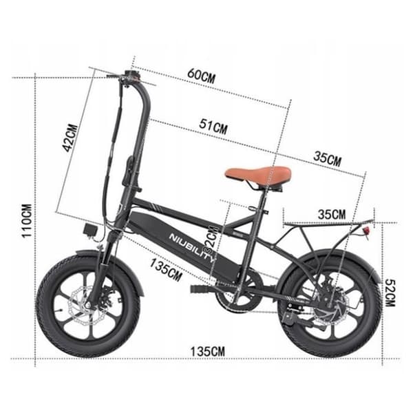 Elcykel - Niubility - B16S - 350W - 36V 14.5AH - 30 km/h - 100 kg - 16 tum