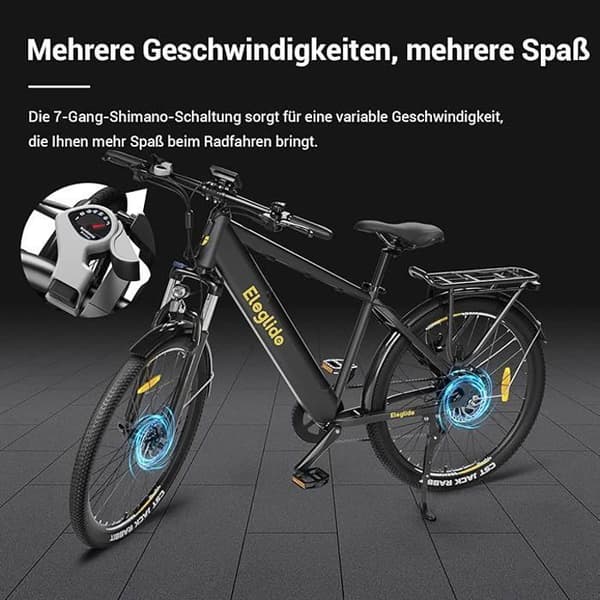 Eleglide E-Bike, T1 27,5'' Trekking E-Cityrad elcykel med 13Ah batteri, 100KM Lang Range, 250W motor, Shimano 7 speed