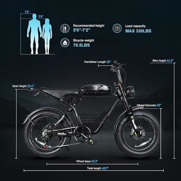 Sambike M20-II Elcykel 1200W 36Ah 45KM-H 220KM Oljebroms Dubbelbatteri 20*4.0 Fettdäck