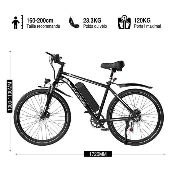 EVERCROSS TECH 26" EK15 Elcykel - Avtagbart batteri 36V 12Ah 250W Motor 7-växlad dubbla skivbromsar Vuxen - Svart