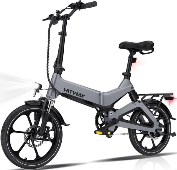 16" hopfällbar elcykel - Magnesiumlegering - Justerbar höjd - Dubbla skivbromsar - Grå