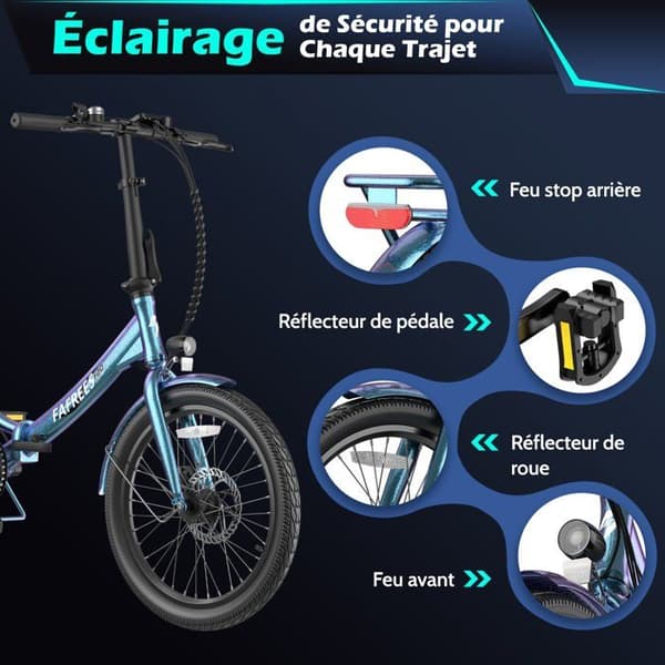Fafrees F20 Varaktig elcykel, 250W motor, 18,2Ah batteri, 20"*1,95" däck, SHIMANO 7 Speed, Mist Blue.