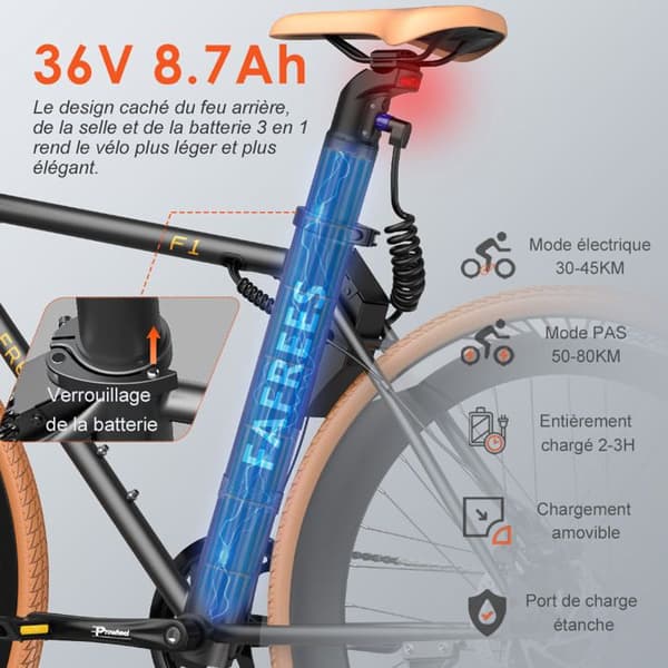 Fafrees F1 elektrisk landsvägscykel, 250W motor, 10Ah batteri, 700C*38C däck, svart