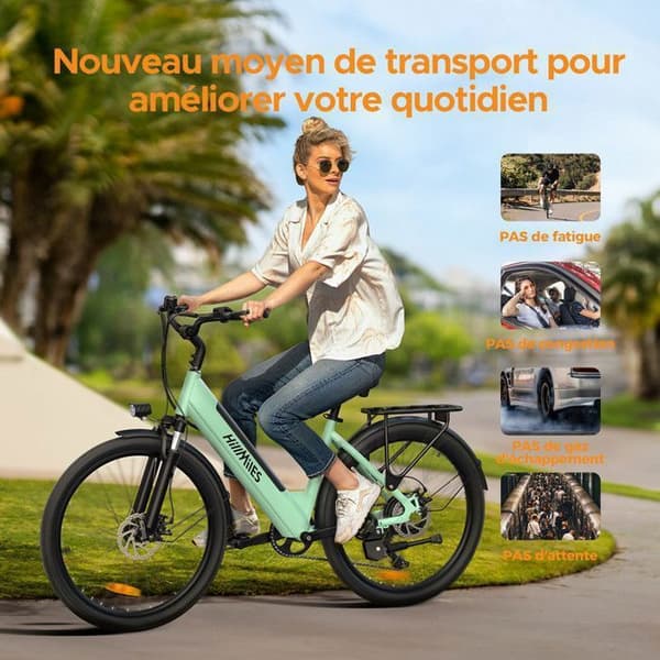 HILLMILES Milecity 1 - Elcykel 26" - Motor 250W - Avtagbart Batteri 36V 13Ah - Räckvidd 100km - Shimano 7 växlar, Grå