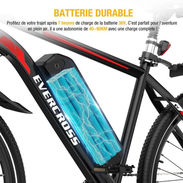 EVERCROSS TECH Elcykel 26" EK15 - Detachable battery 36V 12Ah Motor 250W 7-växlar Dubbel skivbroms Vuxen - Svart Blå